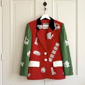 VTG Moschino Couture Red & Green Blazer L Italy 1990’s Size 6